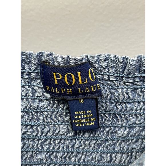 POLO Ralph Lauren‎ Dress Girls 16 Denim Chambray Sleeveless Dress smocked - Picture 3 of 6